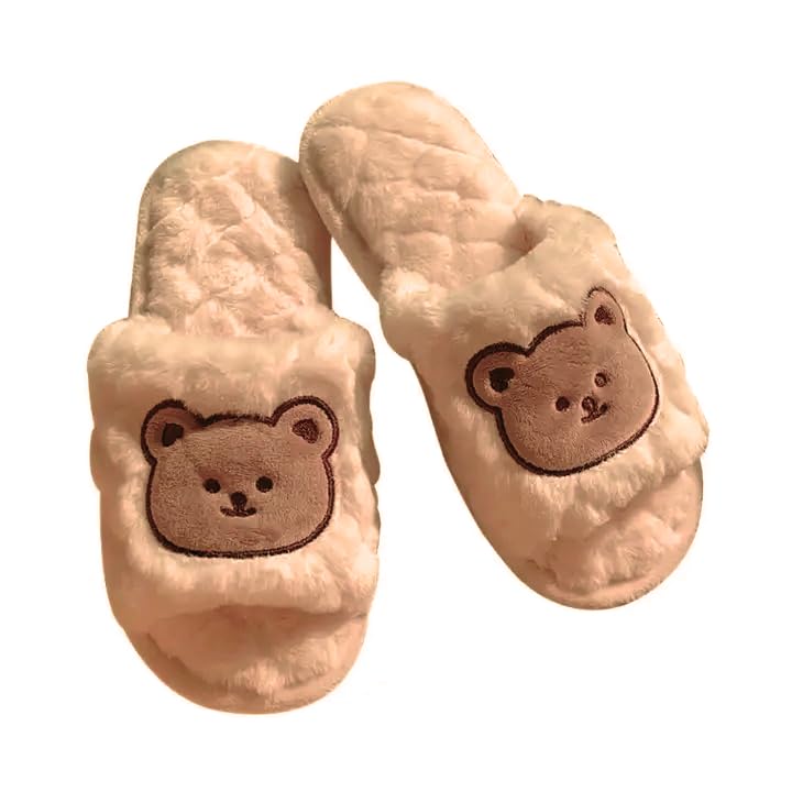 SILENCIO Warm Slipper for Women's Fur Flip Flops Winter Fashion Slipper for House & Bedroom Slides Home Indoor Outdoor Sandals (Skin, 7) - Image 1