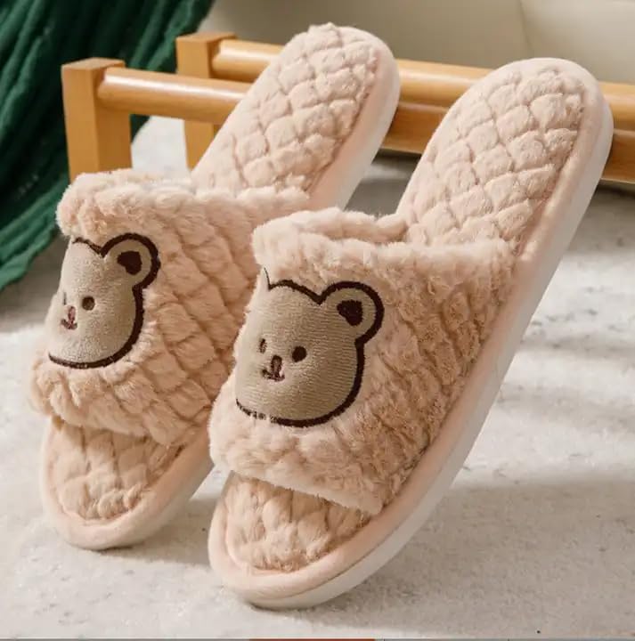 SILENCIO Warm Slipper for Women's Fur Flip Flops Winter Fashion Slipper for House & Bedroom Slides Home Indoor Outdoor Sandals (Skin, 7) - Image 3