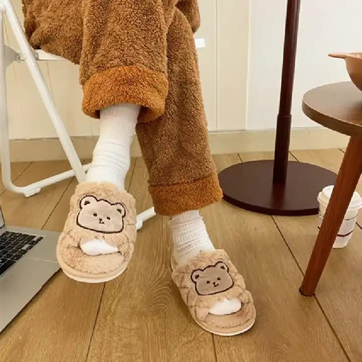 SILENCIO Warm Slipper for Women's Fur Flip Flops Winter Fashion Slipper for House & Bedroom Slides Home Indoor Outdoor Sandals (Skin, 7) - Image 2