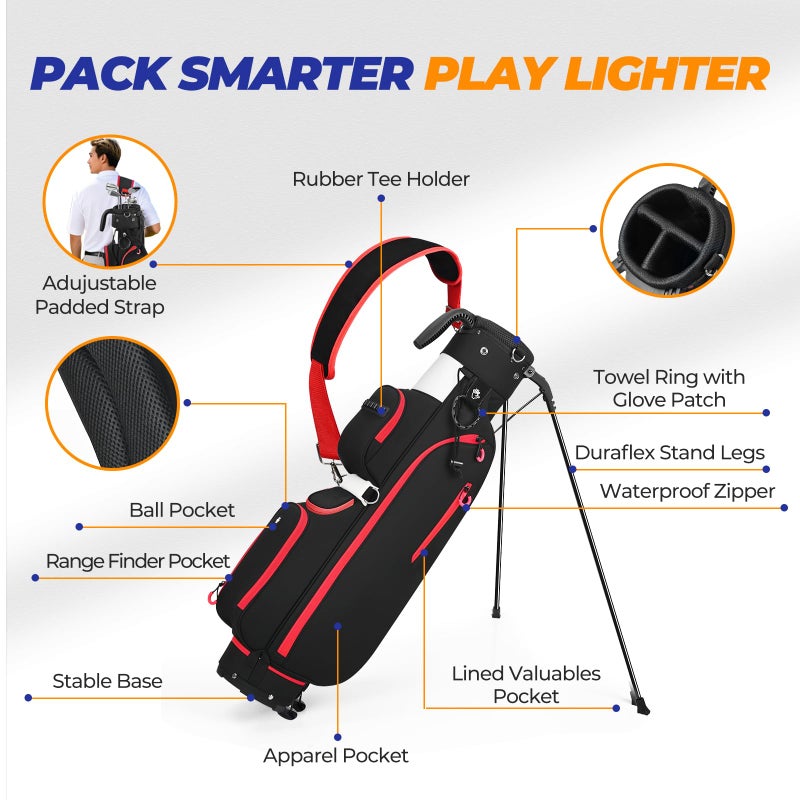 Sturdum Golf Stand Bag, Lightweight Par 3 Golf Bag with 3 Way Dividers Fits Up to 8 Clubs, 3.7lbs Compact Yet Spacious Pitch N Putt for Driving Range, Cooler Pockets, Black - Image 2