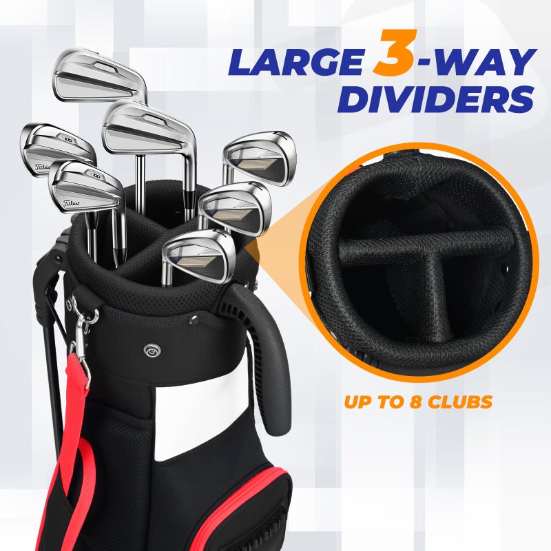 Sturdum Golf Stand Bag, Lightweight Par 3 Golf Bag with 3 Way Dividers Fits Up to 8 Clubs, 3.7lbs Compact Yet Spacious Pitch N Putt for Driving Range, Cooler Pockets, Black - Image 3