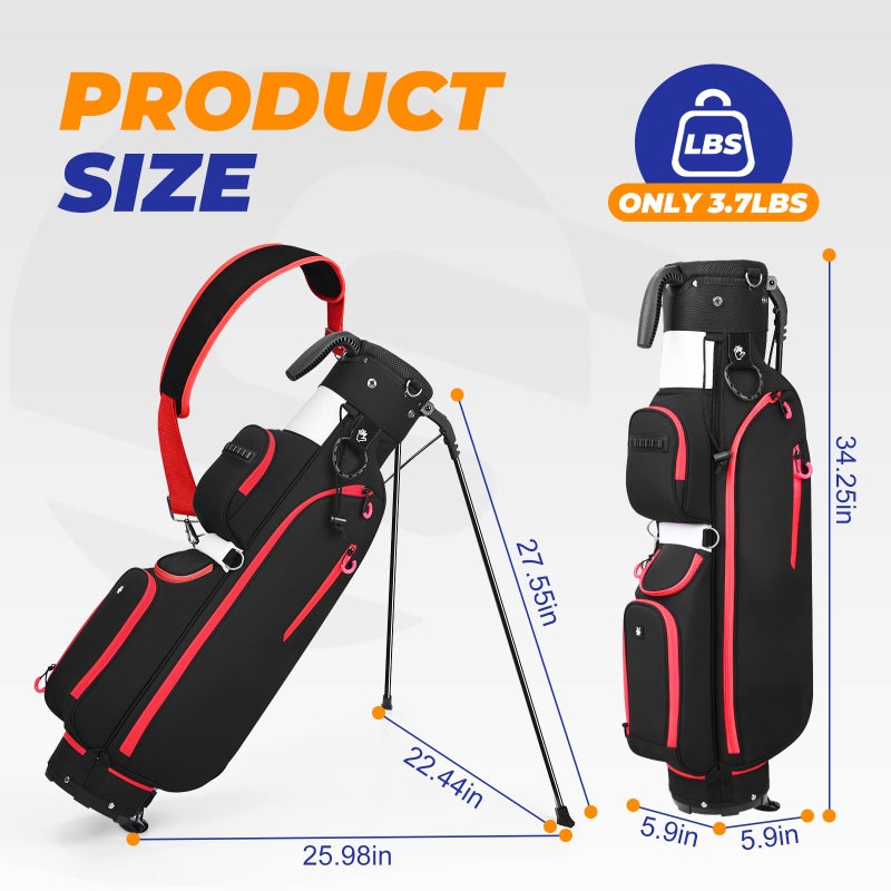 Sturdum Golf Stand Bag, Lightweight Par 3 Golf Bag with 3 Way Dividers Fits Up to 8 Clubs, 3.7lbs Compact Yet Spacious Pitch N Putt for Driving Range, Cooler Pockets, Black - Image 4