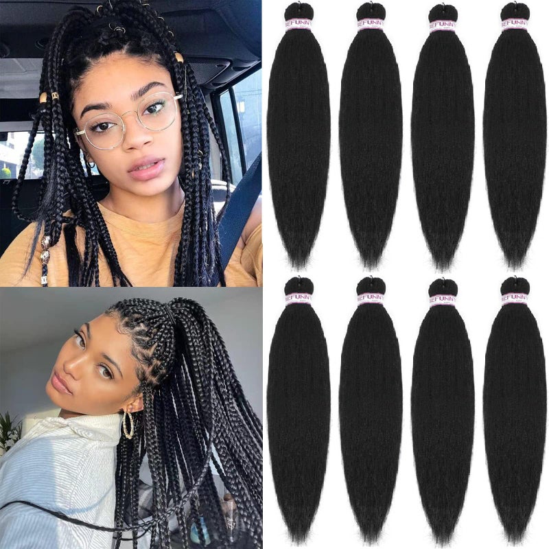 BEFUNNY Pre Stretched Braiding Hair 8packs 16 Inch Short Black Crochet Human Hair For Braids Or Twist Itchy Free Yaki Perm Straight Low Temperature Synthetic Hair Dip in Hot Water Set Black 1B