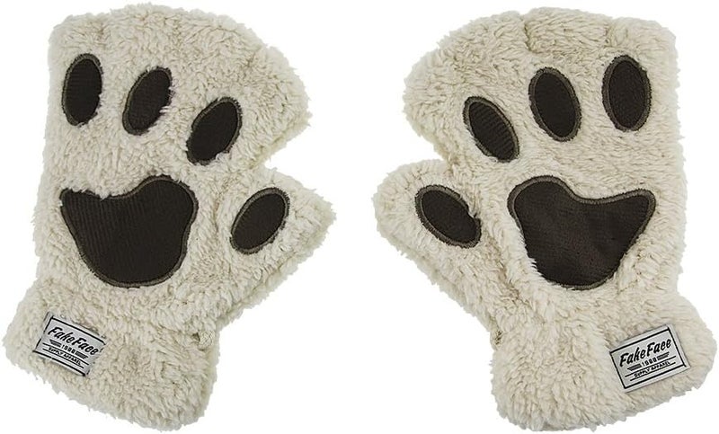 Fakeface Cute Cat Kitten Paw Fingerless Faux Fur Plush Gloves For Girls Women - Image 5