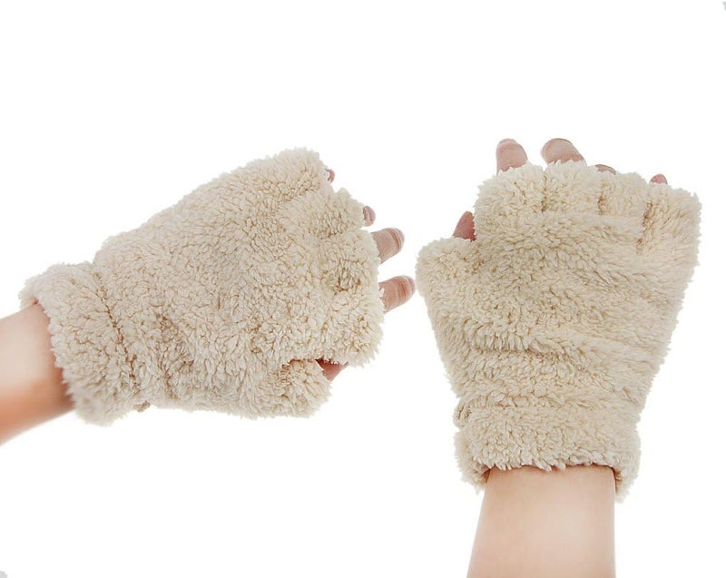 Fakeface Cute Cat Kitten Paw Fingerless Faux Fur Plush Gloves For Girls Women - Image 2