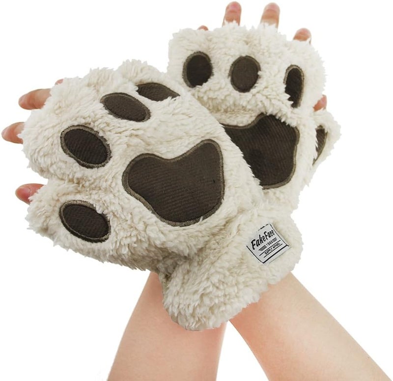 Fakeface Cute Cat Kitten Paw Fingerless Faux Fur Plush Gloves For Girls Women - Image 4