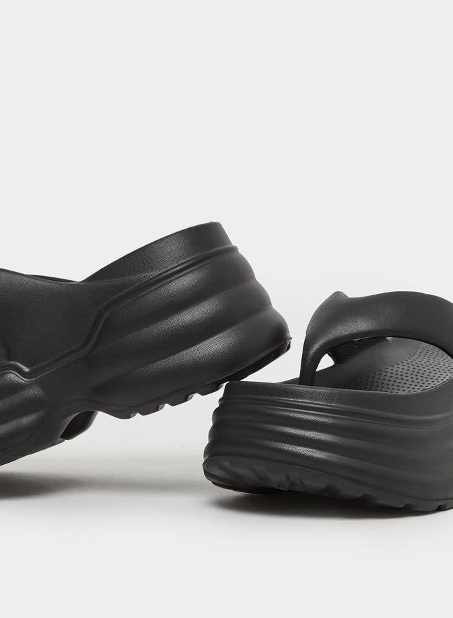 Styli Women Black Thong Toe Chunky Heel Slides - Image 3