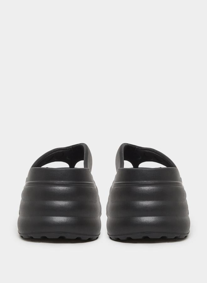 Styli Women Black Thong Toe Chunky Heel Slides - Image 4