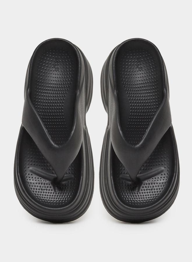 Styli Women Black Thong Toe Chunky Heel Slides - Image 5