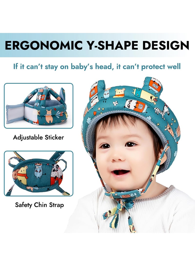 دوميني واقي رأس الطفل وزوجان من وسادات الركبة للأطفال للزحف، خوذة الطفل وواقي الذقن، خوذة أمان للرضع، وسادة رأس مضادة للصدمات والسقوط، وسادات ركبة صيفية قابلة للتنفس للأطفال الزحف، وسادات ركبة قابلة للتعديل مضادة للانزلاق، واقيات ركبة ناعمة ومرنة للغاية للأطفال الرضع والفتيات والفتيان أثناء الزحف والمشي واللعب. - Image 2