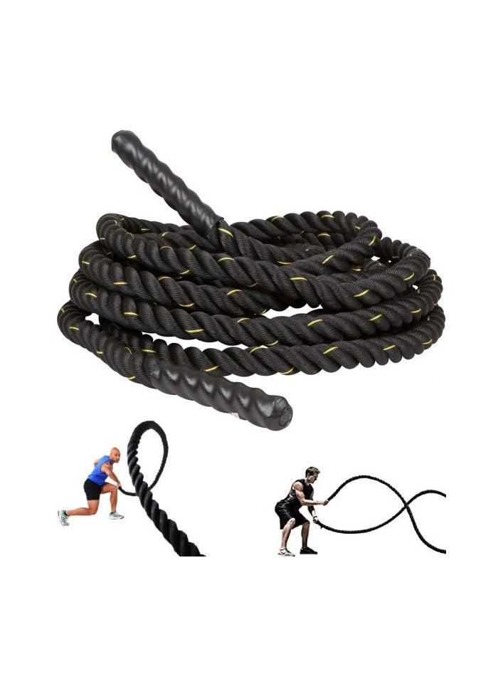 Strength & Core Training Battle Rope, 9 M × 3.8 CM – Black & Yellow - Image 4