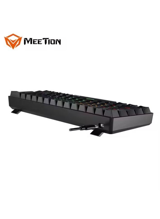 ميشين لوحة مفاتيح ألعاب Meetion MK005BT 60% لاسلكية مزودة بـ 12 مفتاح اختصار للوسائط المتعددة وبلوتوث مع عمود ثابت ميكانيكي حقيقي وإضاءة خلفية LED ولوحة مفاتيح ميكانيكية قابلة للتعديل ومقاومة للظلال لنظامي التشغيل Windows وMac باللون الأسود  - Image 2