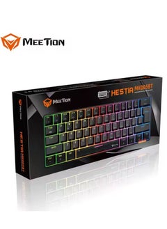لوحة مفاتيح ألعاب Meetion MK005BT 60% لاسلكية مزودة بـ 12 مفتاح اختصار للوسائط المتعددة وبلوتوث مع عمود ثابت ميكانيكي حقيقي وإضاءة خلفية LED ولوحة مفاتيح ميكانيكية قابلة للتعديل ومقاومة للظلال لنظامي التشغيل Windows وMac باللون الأسود