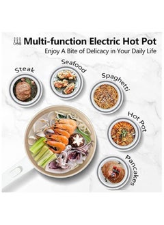 Generic Electric Hot Pot with Steamer & Temperature Control - Non-Stick Cooker Shabu Shabu Skillet Frying Pan Electric Saucepan for Noodles Egg Steak Saute Steam and Soup (3L White)  - Image 2