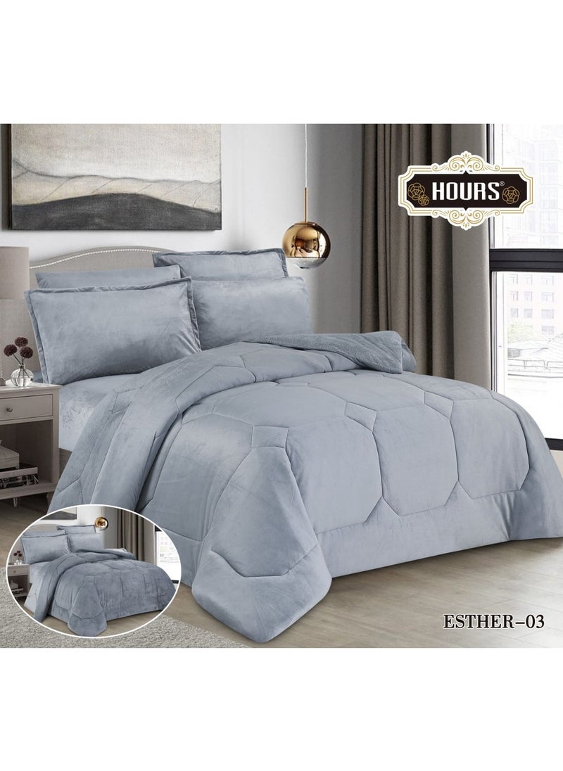 Hours Quilt Set Plain Two Sides Winter Velvet 6 Piece King Size  - Image 1