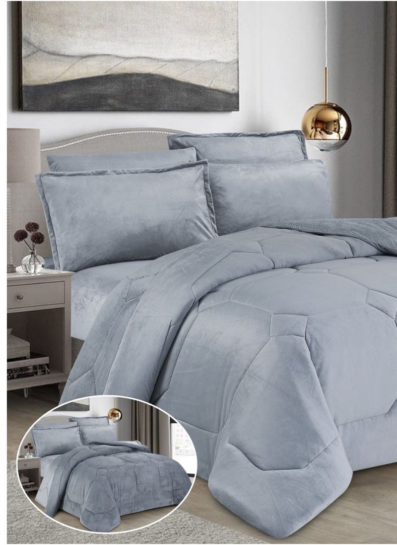 Hours Quilt Set Plain Two Sides Winter Velvet 6 Piece King Size  - Image 2