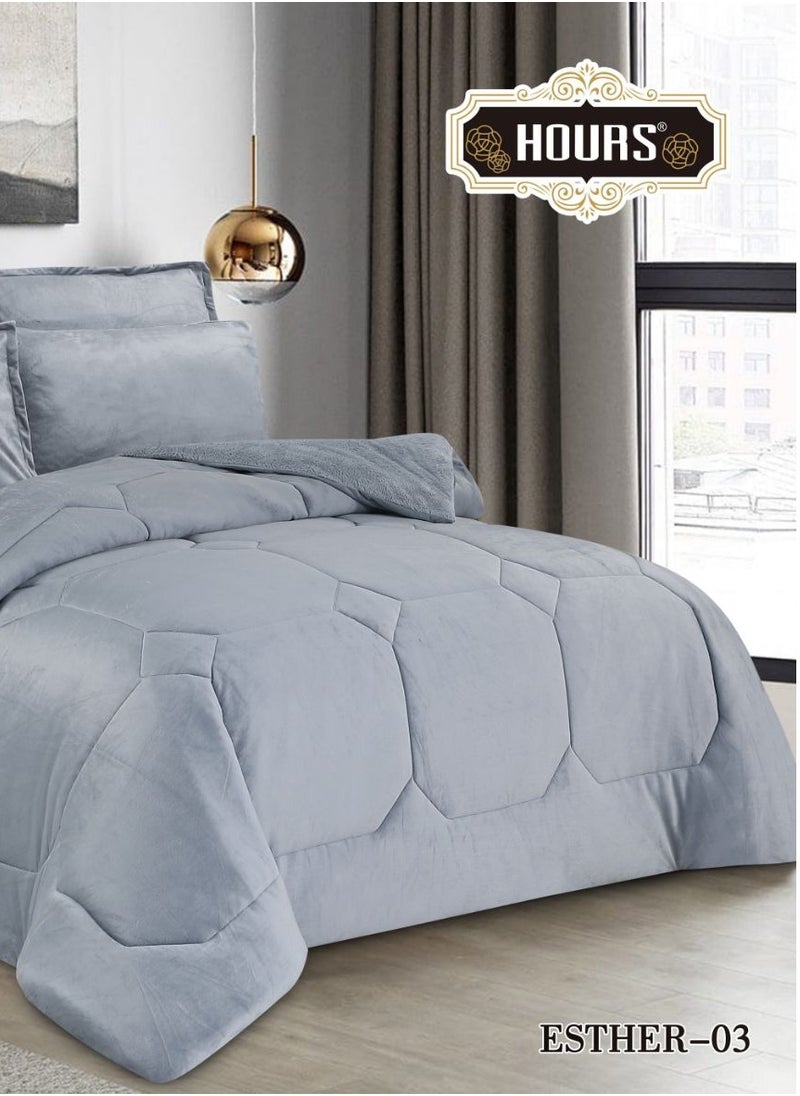 Hours Quilt Set Plain Two Sides Winter Velvet 6 Piece King Size  - Image 3