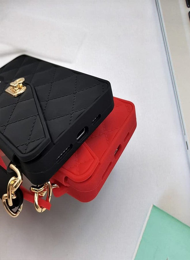 أوميو جراب Omio لهاتف iPhone 13، جراب يد مع حامل بطاقات قابل للطي، حزام معصم، غطاء سيليكون ناعم، جراب محفظة أنيق وفاخر للنساء، سلسلة طويلة من اللؤلؤ، أسود - Image 5