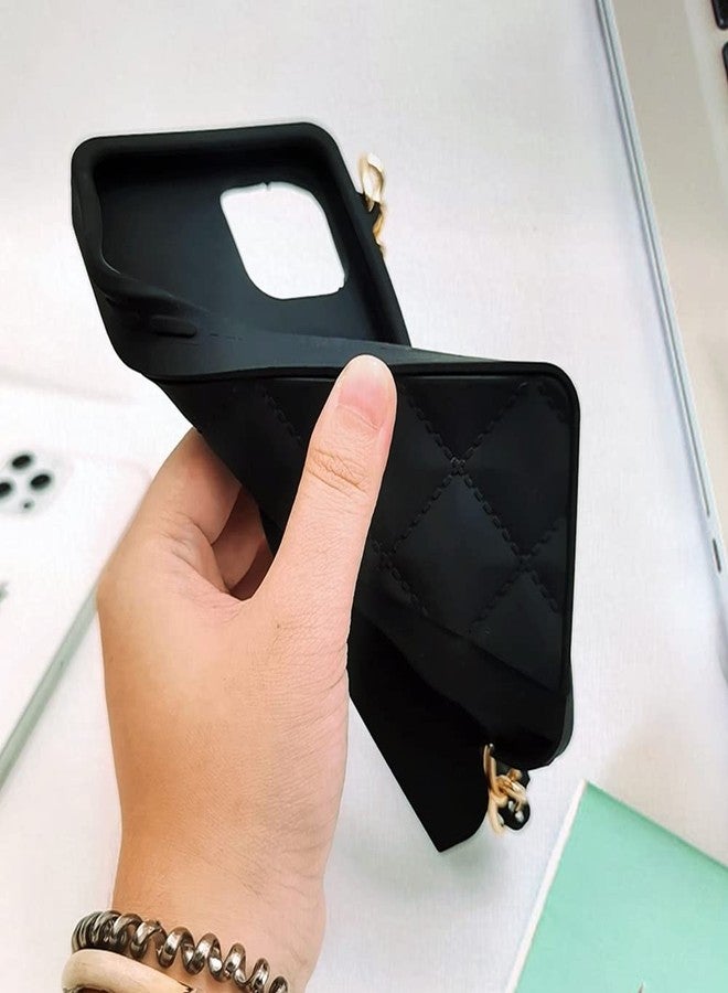 أوميو جراب Omio لهاتف iPhone 13، جراب يد مع حامل بطاقات قابل للطي، حزام معصم، غطاء سيليكون ناعم، جراب محفظة أنيق وفاخر للنساء، سلسلة طويلة من اللؤلؤ، أسود - Image 3