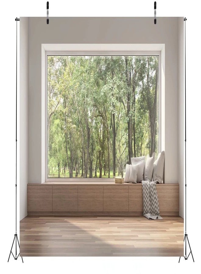 BELECO 7x5ft Fabric Modern Living Room Window Backdrop House Interior Green Forest Trees Scenery Nature Background Wallpaper Home Office Zoom Meeting Video Conference Backdrop Photo Studio Props - Image 4