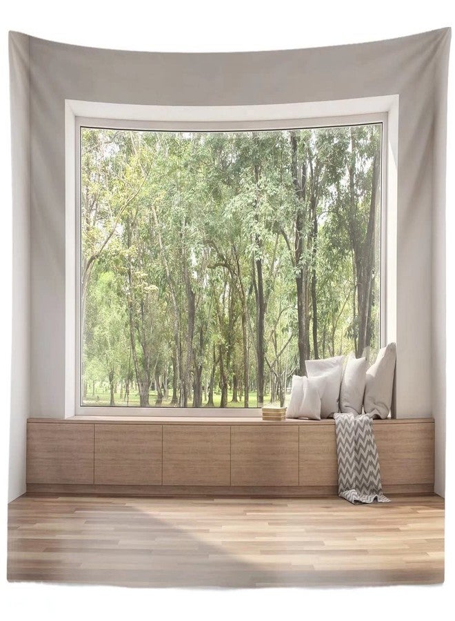 BELECO 7x5ft Fabric Modern Living Room Window Backdrop House Interior Green Forest Trees Scenery Nature Background Wallpaper Home Office Zoom Meeting Video Conference Backdrop Photo Studio Props - Image 3