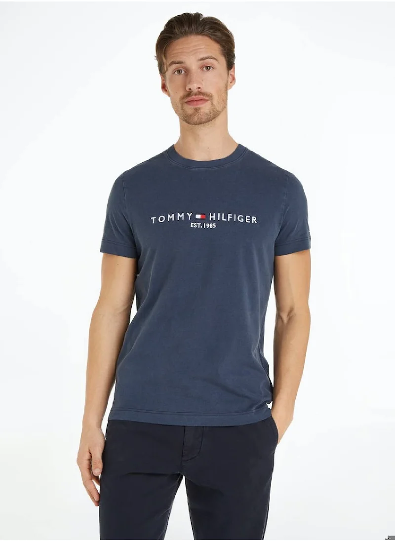 TOMMY HILFIGER Men's GarneMen'st Dye Tommy Logo T-Shirt - Cotton, Blue