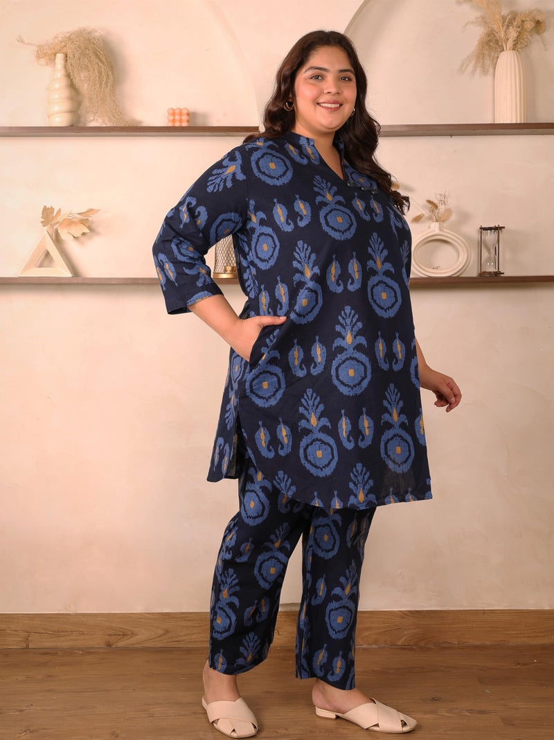 Indietoga Women's Plus Size Indigo Cotton Co-Ord Set (P10001616_Blue Printed_7XL) - Image 4