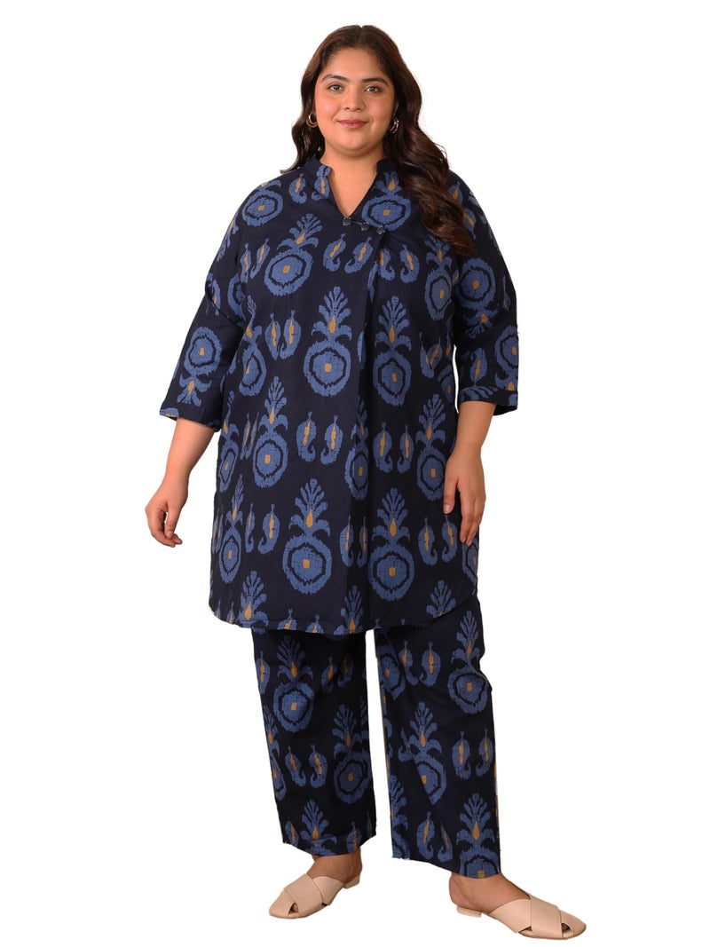 Indietoga Women's Plus Size Indigo Cotton Co-Ord Set (P10001616_Blue Printed_7XL) - Image 1