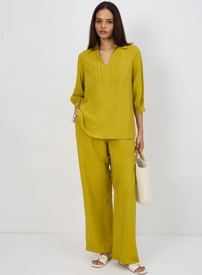 Femmella  Women Green Pleat Detail Top with Trousers Co-Ords for Women | Best Price UAE