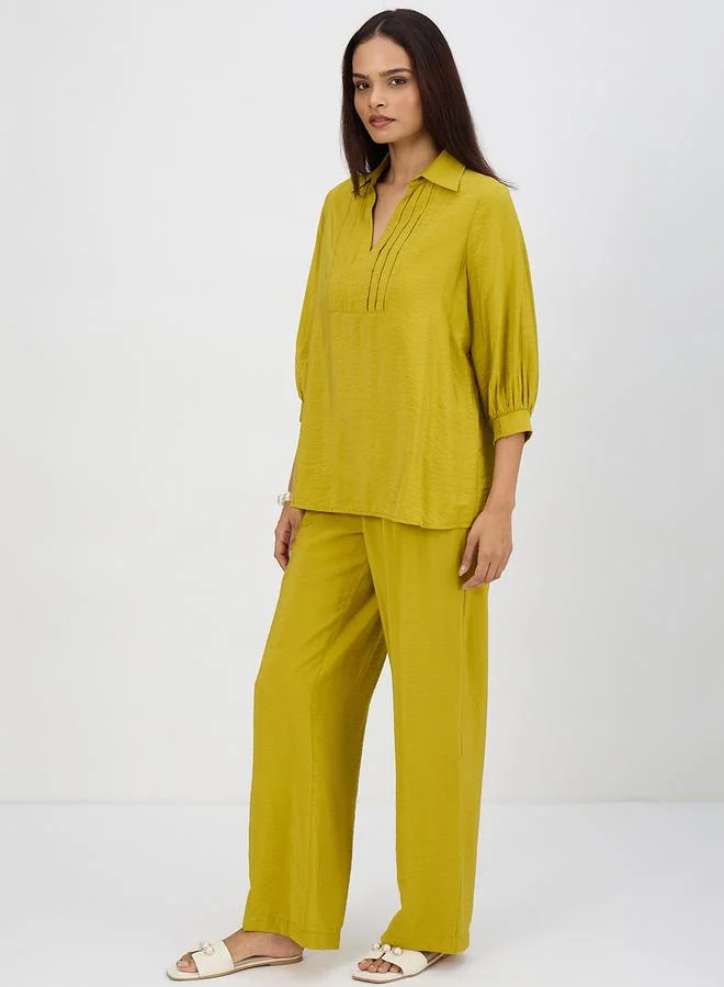 Femmella  Women Green Pleat Detail Top with Trousers Co-Ords for Women | Best Price UAE