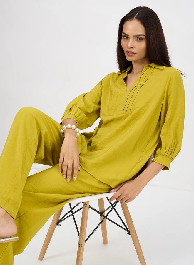 Femmella  Women Green Pleat Detail Top with Trousers Co-Ords for Women | Best Price UAE