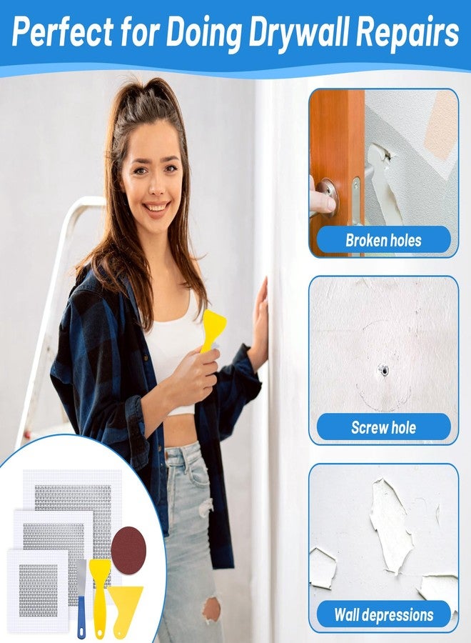 LifeisLuck 12 PCS 4/6/8 Inch Wall Repair Patch Kit, Aluminum Mesh Dry Wall Hole Repair Patch with Scraper Sandpapers Gloves Heavy Duty Wall Repair for Large Holes Quick Fixes - Image 5
