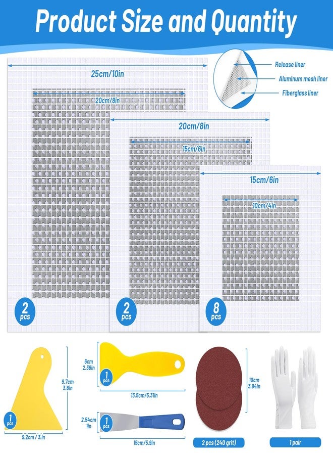 LifeisLuck 12 PCS 4/6/8 Inch Wall Repair Patch Kit, Aluminum Mesh Dry Wall Hole Repair Patch with Scraper Sandpapers Gloves Heavy Duty Wall Repair for Large Holes Quick Fixes - Image 3