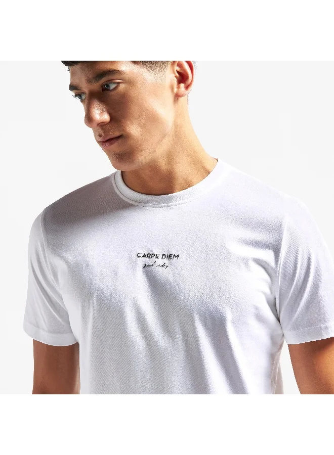 Splash FAV Typography Print Crew Neck T-shirt with Short Sleeves