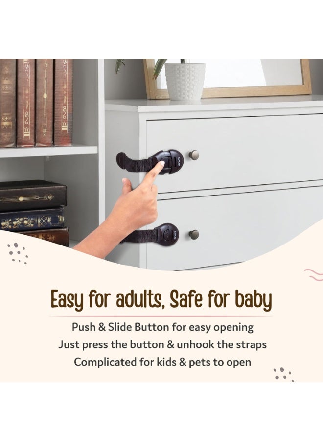 لوفلاب أقفال أثاث أمان للأطفال من لوف لاب، عبوة من 10 قطع، قابلة للتعديل ومرنة مع لاصق 3M، أقفال أمان للأطفال، أقفال أمان للأطفال للأدراج والخزائن والثلاجة والخزانة (بني) - Image 3