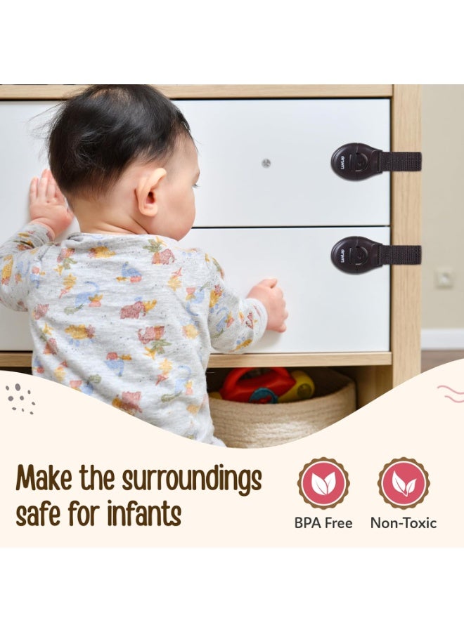 لوفلاب أقفال أثاث أمان للأطفال من لوف لاب، عبوة من 10 قطع، قابلة للتعديل ومرنة مع لاصق 3M، أقفال أمان للأطفال، أقفال أمان للأطفال للأدراج والخزائن والثلاجة والخزانة (بني) - Image 4