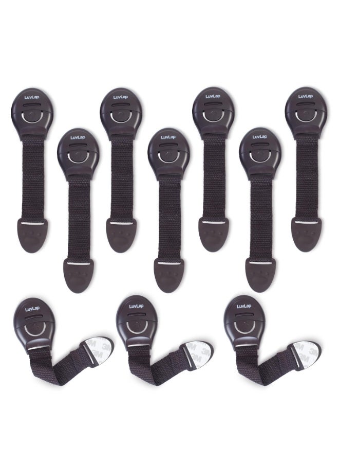 لوفلاب أقفال أثاث أمان للأطفال من لوف لاب، عبوة من 10 قطع، قابلة للتعديل ومرنة مع لاصق 3M، أقفال أمان للأطفال، أقفال أمان للأطفال للأدراج والخزائن والثلاجة والخزانة (بني) - Image 1