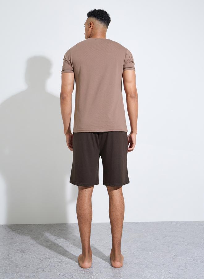 Styli Brown Printed Relaxed Fit T-Shirt and Shorts Pyjama Set - Image 3
