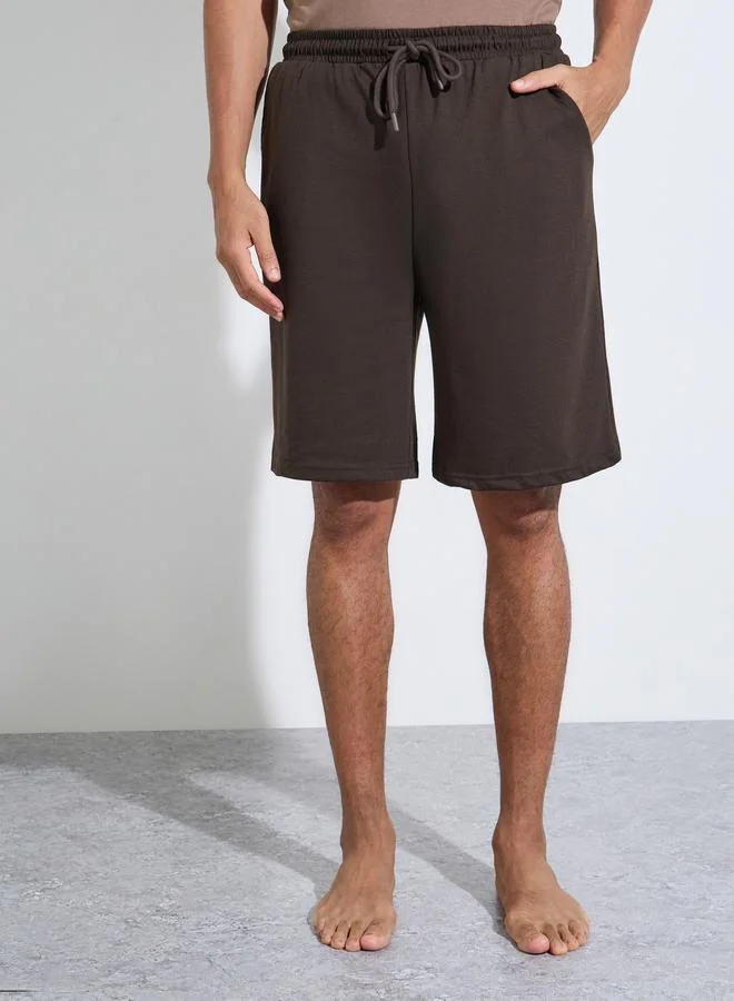 Styli  Brown Printed Relaxed Fit T-Shirt and Shorts Pyjama Set for Men | Best Price UAE