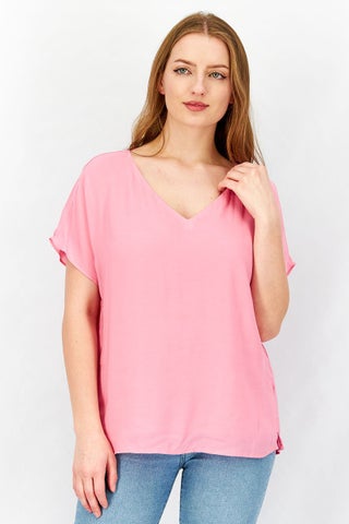 Women V-Neckline Cap Sleeve Plain Blouse, Pink - pzsku/Z180D1312E5CBF10755D2Z/45/1746452320/36b7c8c4-b18b-4c28-ac75-07400021659a