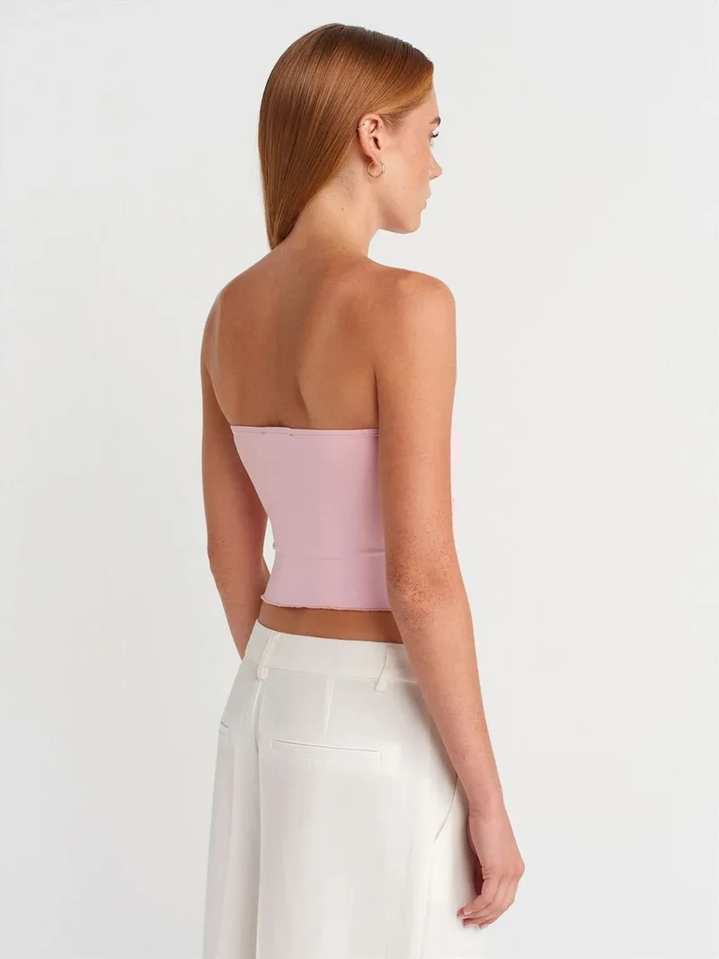 Dilvin DILVIN Women’s Strapless Crop Blouse With Tie Detail