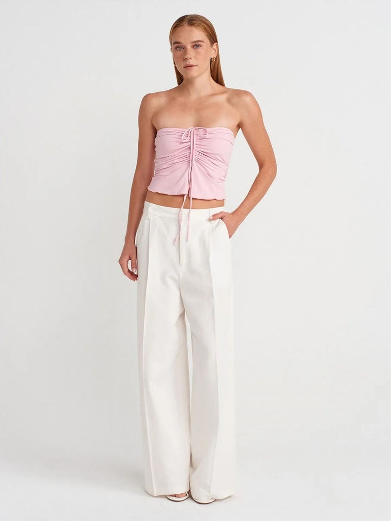 DILVIN Women’s Strapless Crop Blouse With Tie Detail - Image 4