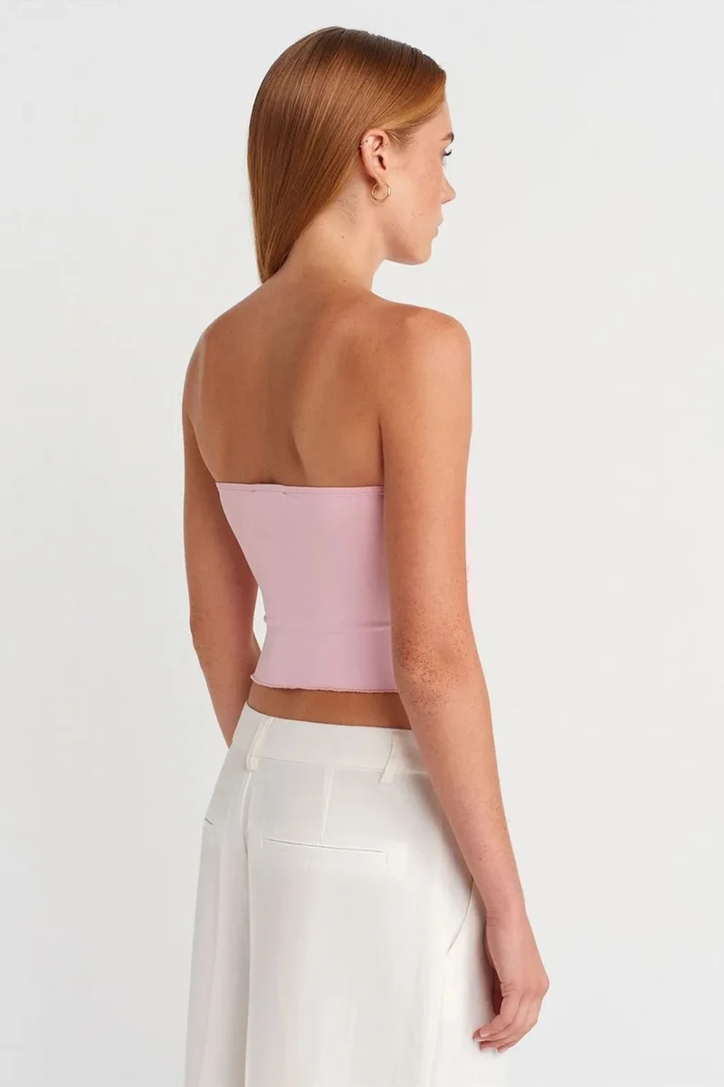 Dilvin DILVIN Women’s Strapless Crop Blouse With Tie Detail