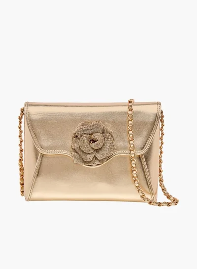 Celeste Women Floral Accent Crossbody Bag with Detachable Chain Strap and Flap Closure