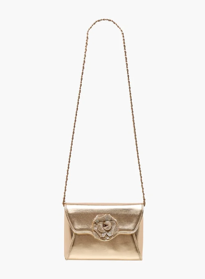 Celeste Women Floral Accent Crossbody Bag with Detachable Chain Strap and Flap Closure