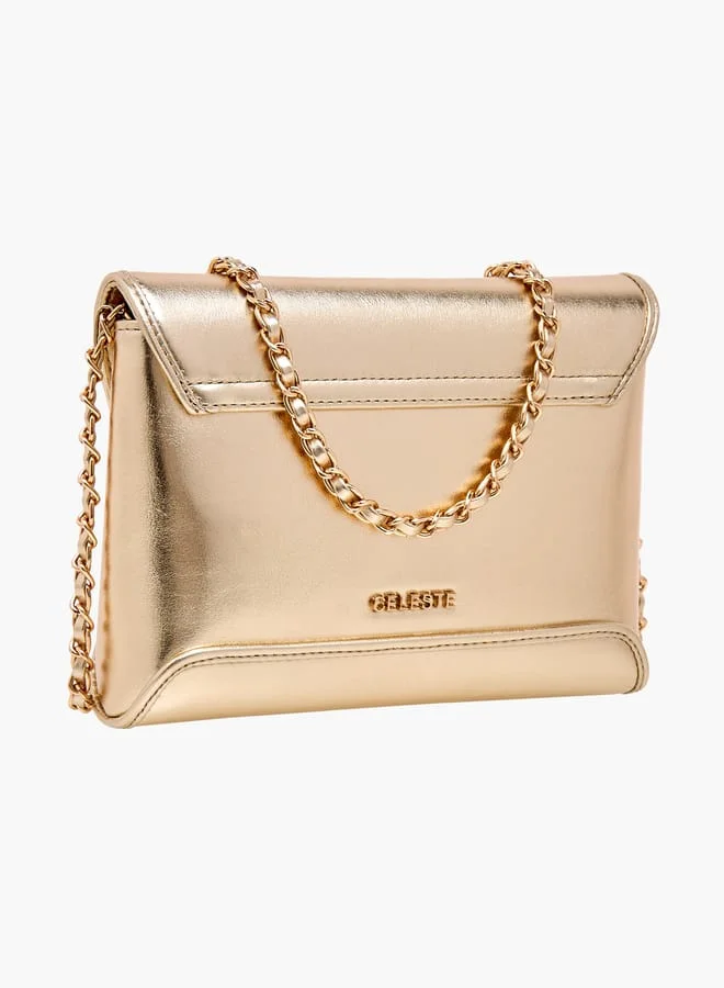 Celeste Women Floral Accent Crossbody Bag with Detachable Chain Strap and Flap Closure
