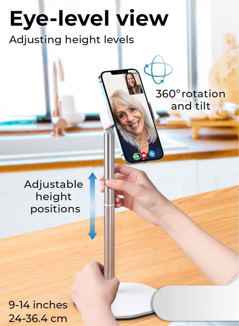 Excefore حامل هاتف محمول قابل للتعديل للارتفاع للمكتب، حامل هاتف مكتبي للتسجيل، حامل iPhone لملحقات المكتب للنساء، حامل هاتف محمول للمكتب، أبيض ثلجي - Image 2