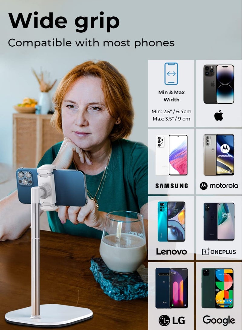 Excefore حامل هاتف محمول قابل للتعديل للارتفاع للمكتب، حامل هاتف مكتبي للتسجيل، حامل iPhone لملحقات المكتب للنساء، حامل هاتف محمول للمكتب، أبيض ثلجي - Image 5