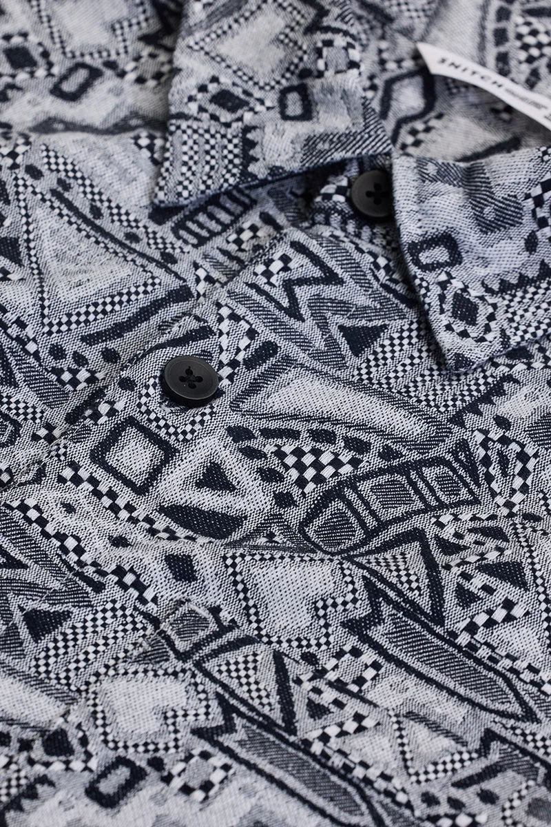 SNITCH قميص خارجي فضفاض كحلي بنقوش مجردة