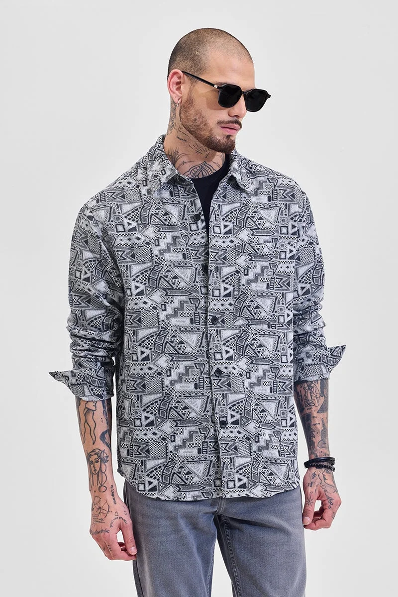 SNITCH Navy Abstract Relaxed Fit Overshirt